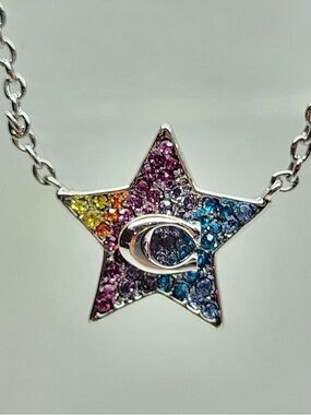 COACH C rhinestone rainbow silver necklace